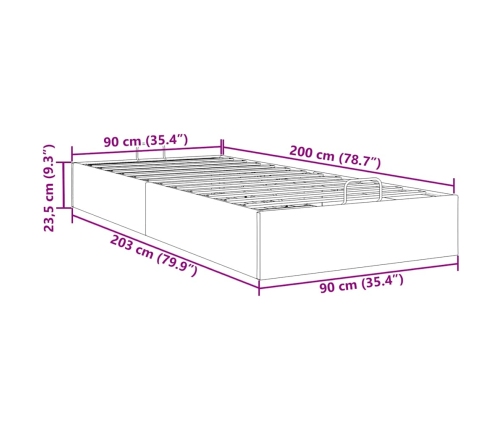 Estructura cama otomana sin colchón tela gris oscuro 90x200cm