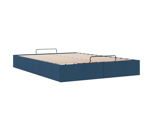 Estructura de cama otomana sin colchón tela azul 140x190cm