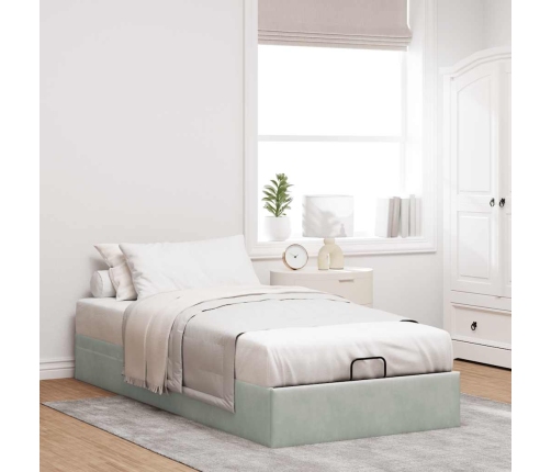 Estructura de cama otomana sin colchón terciopelo gris claro