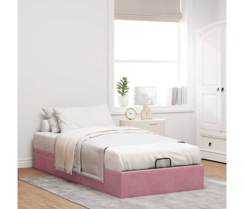 Estructura de cama otomana sin colchón terciopelo rosa 90x190cm