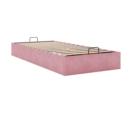 Estructura de cama otomana sin colchón terciopelo rosa 90x190cm