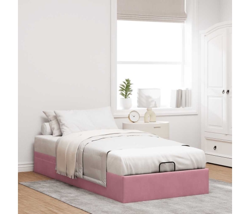 Estructura cama otomana sin colchón terciopelo rosa 90x200 cm