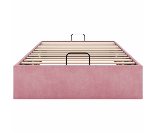 Estructura cama otomana sin colchón terciopelo rosa 90x200 cm