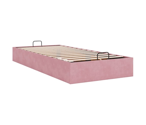 Estructura cama otomana sin colchón terciopelo rosa 90x200 cm