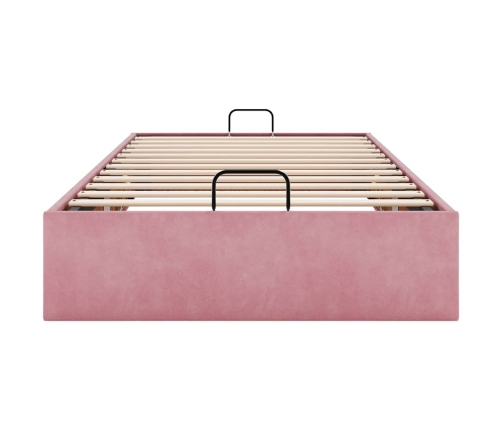 Estructura cama otomana sin colchón terciopelo rosa 100x200 cm