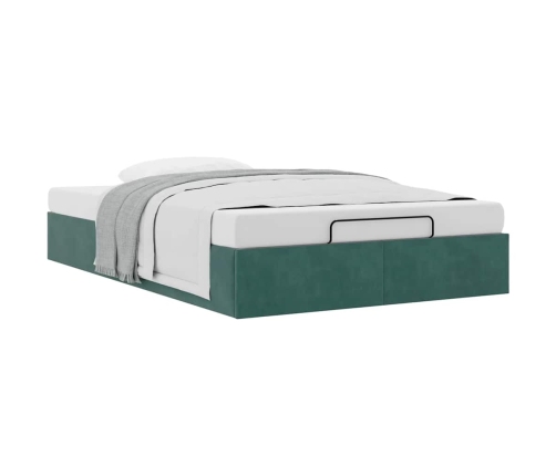 Estructura de cama otomana sin colchón terciopelo verde oscuro