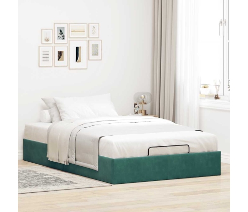 Estructura de cama otomana sin colchón terciopelo verde oscuro