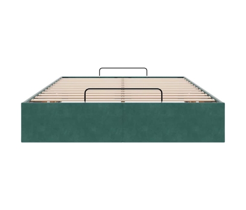 Estructura de cama otomana sin colchón terciopelo verde oscuro