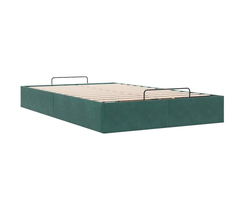 Estructura de cama otomana sin colchón terciopelo verde oscuro