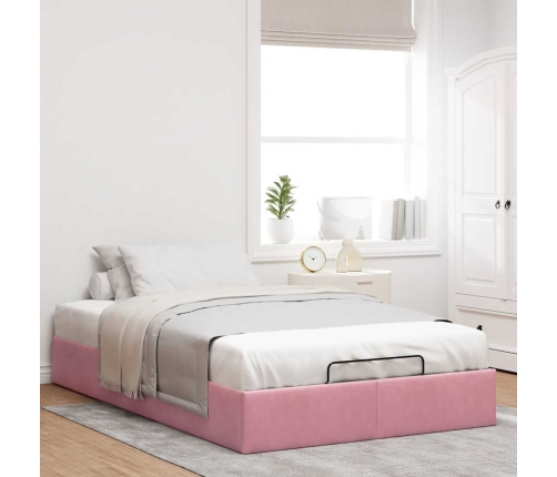 Estructura cama otomana sin colchón terciopelo rosa 120x200 cm