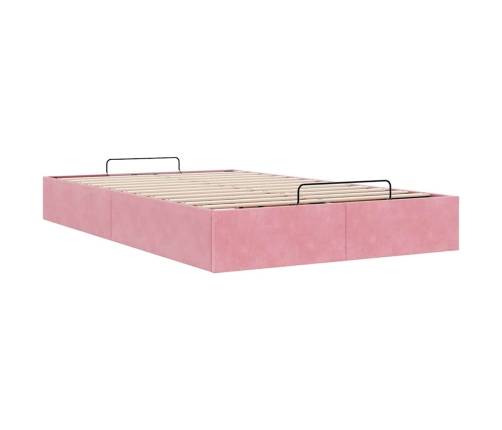 Estructura cama otomana sin colchón terciopelo rosa 120x200 cm