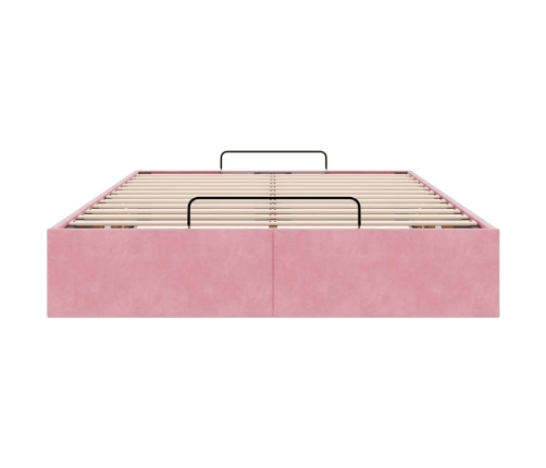 Estructura cama otomana sin colchón terciopelo rosa 120x200 cm