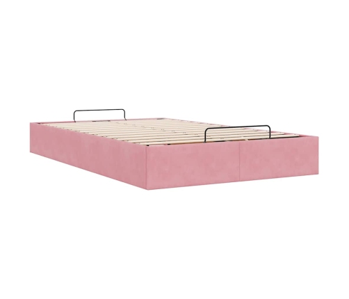 Estructura cama otomana sin colchón terciopelo rosa 120x200 cm