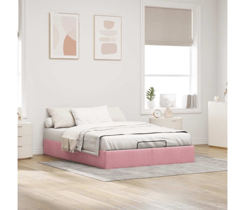 Estructura cama otomana sin colchón terciopelo rosa 140x190 cm