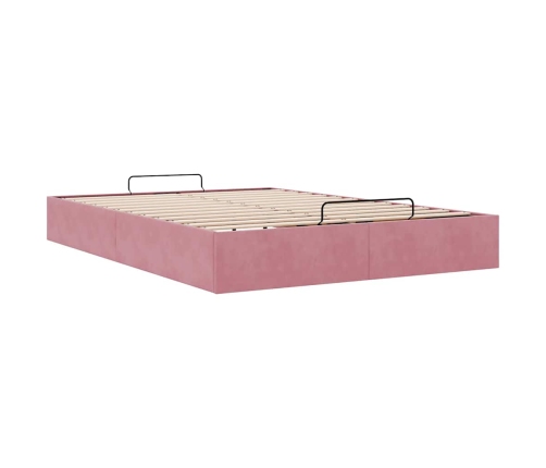 Estructura cama otomana sin colchón terciopelo rosa 140x190 cm