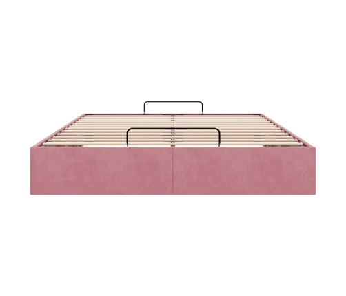 Estructura cama otomana sin colchón terciopelo rosa 140x190 cm