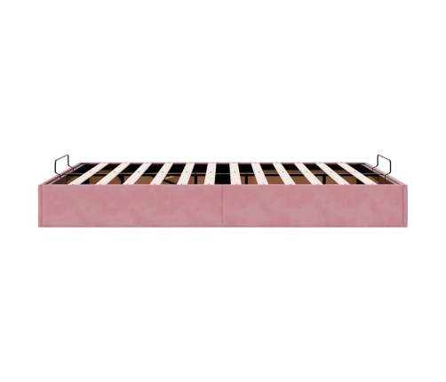 Estructura cama otomana sin colchón terciopelo rosa 140x190 cm