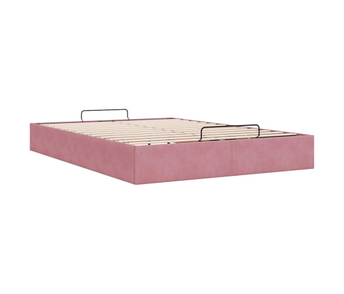 Estructura cama otomana sin colchón terciopelo rosa 140x190 cm