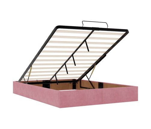 Estructura cama otomana sin colchón terciopelo rosa 140x190 cm