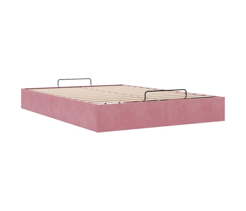 Estructura cama otomana sin colchón terciopelo rosa 140x200 cm