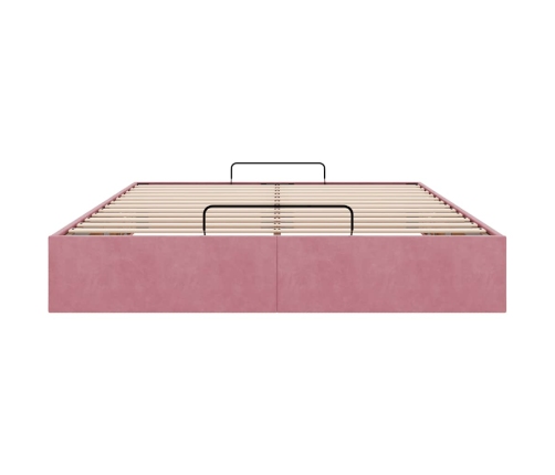 Estructura cama otomana sin colchón terciopelo rosa 140x200 cm