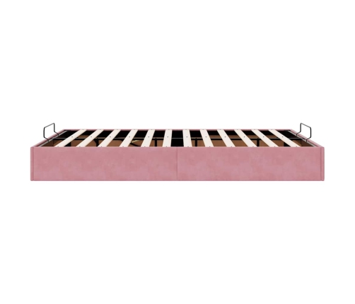 Estructura cama otomana sin colchón terciopelo rosa 140x200 cm