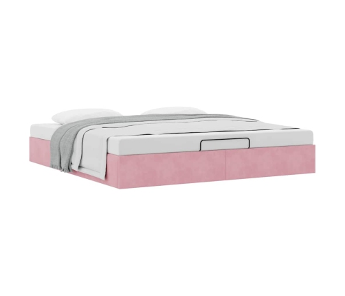 Estructura cama otomana sin colchón terciopelo rosa 160x200 cm