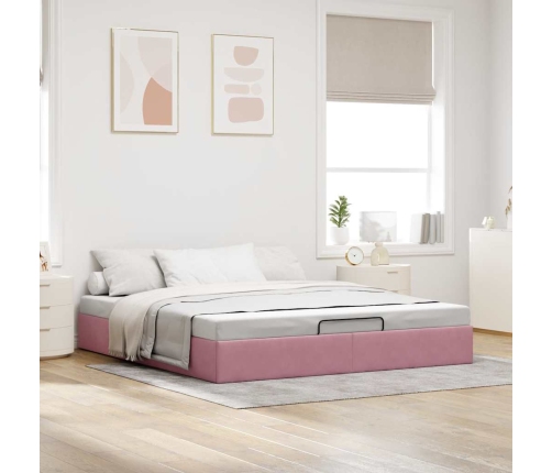 Estructura cama otomana sin colchón terciopelo rosa 160x200 cm