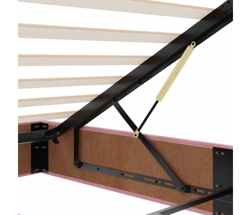 Estructura cama otomana sin colchón terciopelo rosa 160x200 cm
