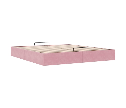 Estructura cama otomana sin colchón terciopelo rosa 160x200 cm