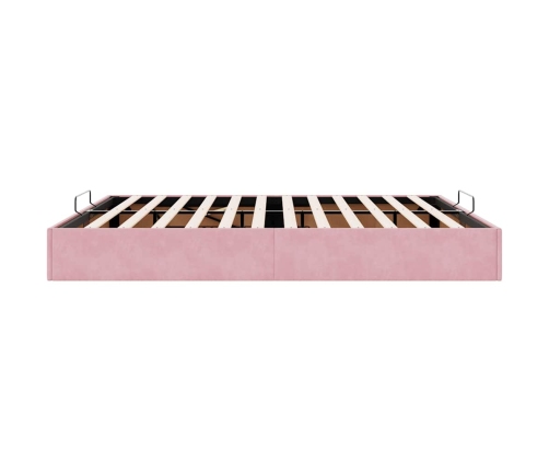 Estructura cama otomana sin colchón terciopelo rosa 160x200 cm