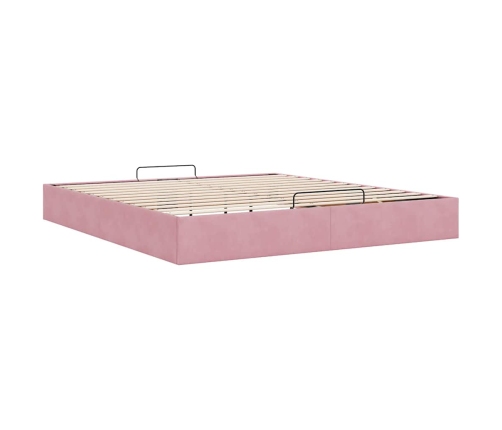 Estructura cama otomana sin colchón terciopelo rosa 160x200 cm