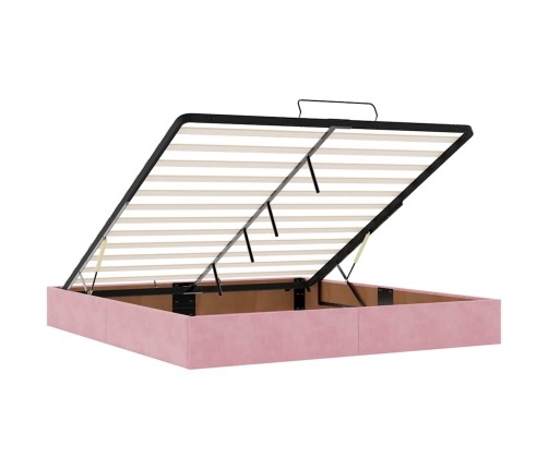 Estructura cama otomana sin colchón terciopelo rosa 160x200 cm