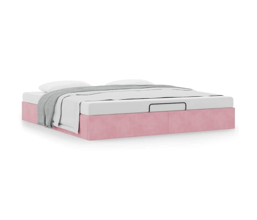 Estructura cama otomana sin colchón terciopelo rosa 160x200 cm