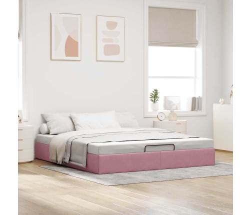 Estructura cama otomana sin colchón terciopelo rosa 180x200 cm