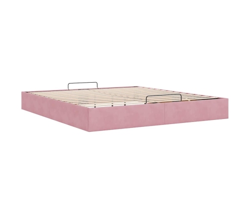 Estructura cama otomana sin colchón terciopelo rosa 180x200 cm