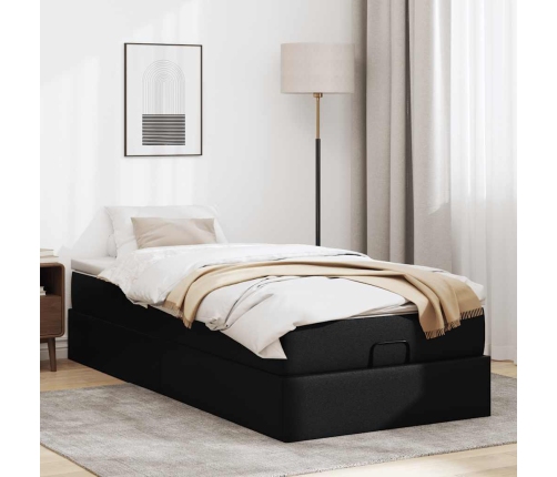 Estructura cama otomana colchón cuero sintético negro 90x200 cm