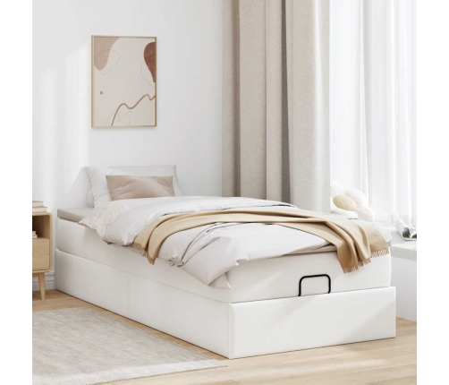 Estructura cama otomana colchón cuero sintético blanco