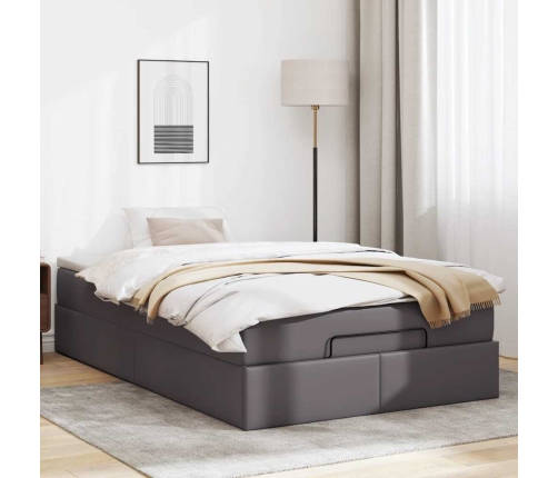 Estructura cama otomana colchón gris 120x190 cm cuero sintético