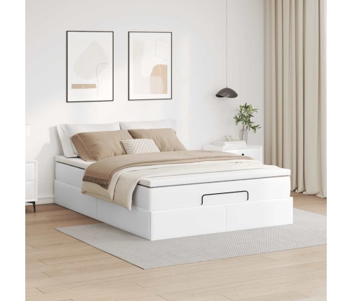 Estructura cama otomana colchón cuero sintético blanco