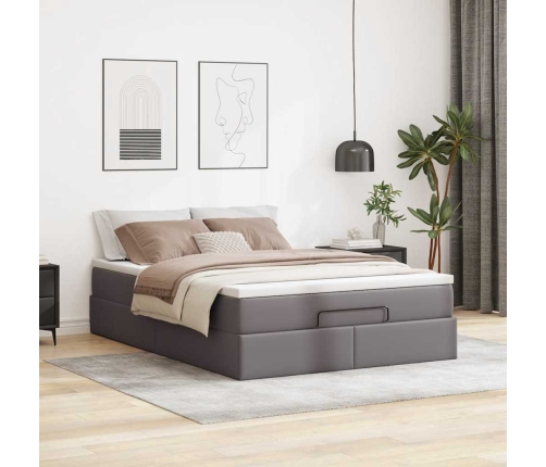 Estructura cama otomana colchón gris 140x190cm cuero sintético