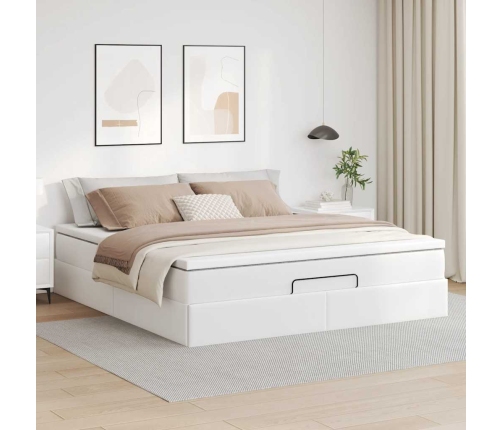 Estructura cama otomana colchón cuero sintético blanco