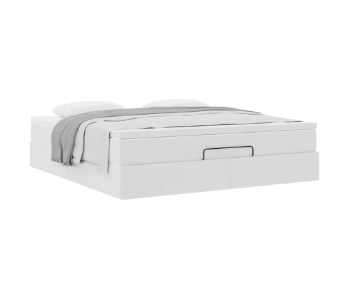 Estructura cama otomana colchón cuero sintético blanco