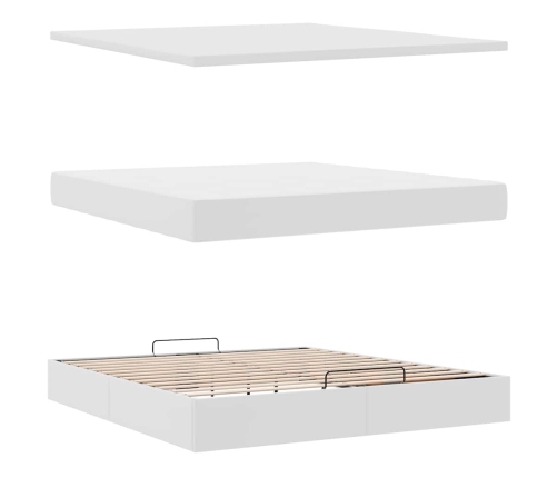 Estructura cama otomana colchón cuero sintético blanco