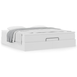 Estructura cama otomana colchón cuero sintético blanco
