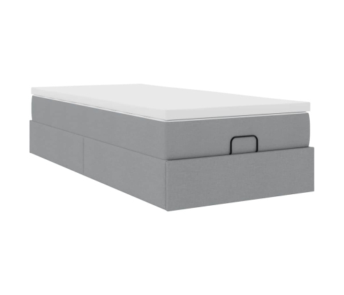 Estructura de cama otomana con colchón tela gris claro 80x200cm