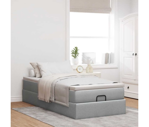 Estructura de cama otomana con colchón tela gris claro 80x200cm