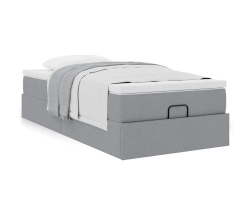 Estructura de cama otomana con colchón tela gris claro 80x200cm