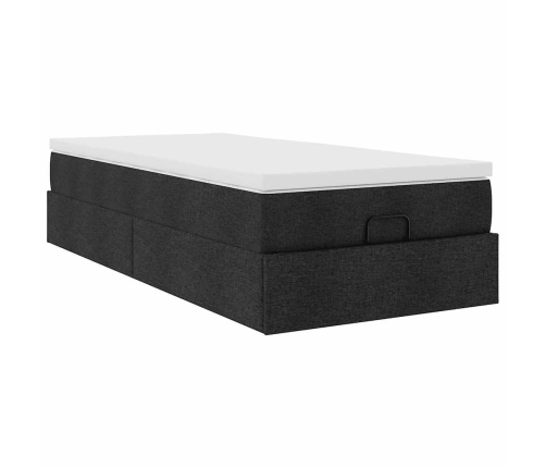 Estructura de cama otomana con colchón tela negra 80x200cm
