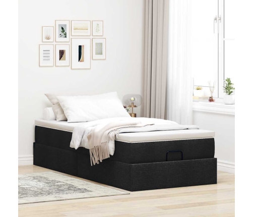 Estructura de cama otomana con colchón tela negra 80x200cm